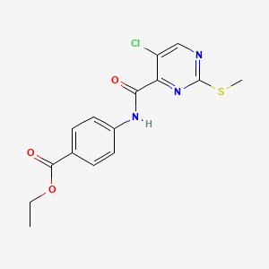 molecular formula C15H14ClN3O3S B2453323 Ethyl 4-({[5-chloro-2-(methylthio)pyrimidin-4-yl]carbonyl}amino)benzoate CAS No. 838849-65-3