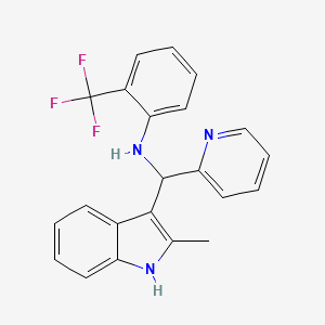 molecular formula C22H18F3N3 B2453346 N-((2-methyl-1H-indol-3-yl)(pyridin-2-yl)methyl)-2-(trifluoromethyl)aniline CAS No. 457650-94-1