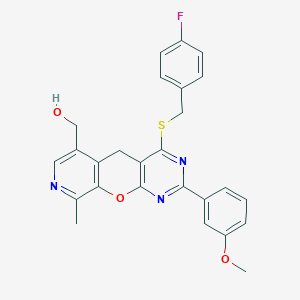 (7-{[(4-Fluorophenyl)methyl]sulfanyl}-5-(3-methoxyphenyl)-14-methyl-2-oxa-4,6,13-triazatricyclo[8.4.0.0^{3,8}]tetradeca-1(10),3(8),4,6,11,13-hexaen-11-yl)methanol