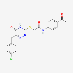 molecular formula C20H17ClN4O3S B2453356 N-(4-acetylphenyl)-2-{[6-(4-chlorobenzyl)-5-hydroxy-1,2,4-triazin-3-yl]sulfanyl}acetamide CAS No. 898639-09-3