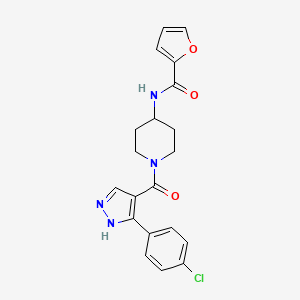 molecular formula C20H19ClN4O3 B2453412 N-(1-(3-(4-chlorophenyl)-1H-pyrazole-4-carbonyl)piperidin-4-yl)furan-2-carboxamide CAS No. 1251683-16-5