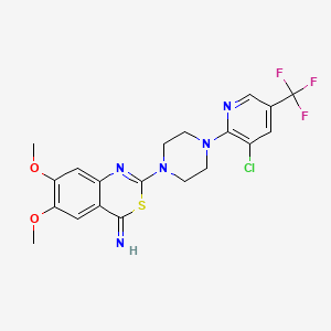molecular formula C20H19ClF3N5O2S B2453417 2-(4-(3-Chloro-5-(trifluoromethyl)-2-pyridinyl)piperazino)-6,7-dimethoxy-4H-3,1-benzothiazin-4-imine CAS No. 338959-70-9