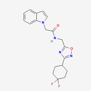 molecular formula C19H20F2N4O2 B2453426 N-((3-(4,4-difluorocyclohexyl)-1,2,4-oxadiazol-5-yl)methyl)-2-(1H-indol-1-yl)acetamide CAS No. 2034517-28-5