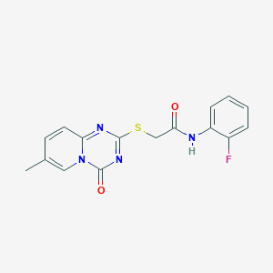 molecular formula C16H13FN4O2S B2453434 N-(2-fluorophenyl)-2-({7-methyl-4-oxo-4H-pyrido[1,2-a][1,3,5]triazin-2-yl}sulfanyl)acetamide CAS No. 896319-15-6