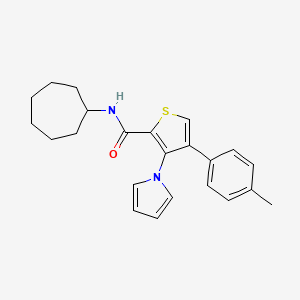 molecular formula C23H26N2OS B2453447 N-cycloheptyl-4-(4-methylphenyl)-3-(1H-pyrrol-1-yl)thiophene-2-carboxamide CAS No. 1358411-31-0