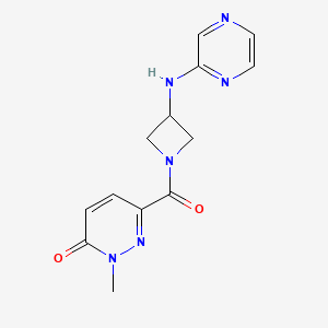 molecular formula C13H14N6O2 B2453471 2-methyl-6-(3-(pyrazin-2-ylamino)azetidine-1-carbonyl)pyridazin-3(2H)-one CAS No. 2195877-55-3