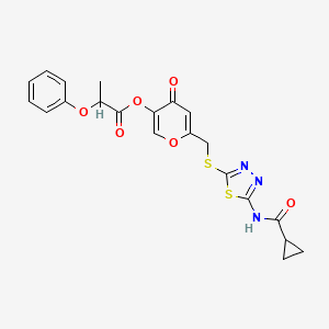 molecular formula C21H19N3O6S2 B2453475 6-(((5-(cyclopropanecarboxamido)-1,3,4-thiadiazol-2-yl)thio)methyl)-4-oxo-4H-pyran-3-yl 2-phenoxypropanoate CAS No. 877651-60-0