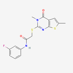 molecular formula C16H14FN3O2S2 B2453483 2-(3,6-dimethyl-4-oxothieno[2,3-d]pyrimidin-2-yl)sulfanyl-N-(3-fluorophenyl)acetamide CAS No. 878712-44-8