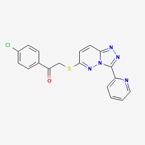 molecular formula C18H12ClN5OS B2453498 1-(4-Chlorophenyl)-2-((3-(pyridin-2-yl)-[1,2,4]triazolo[4,3-b]pyridazin-6-yl)thio)ethanone CAS No. 868968-28-9