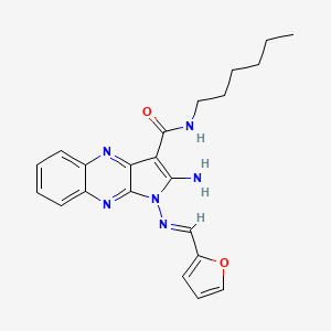 (E)-2-amino-1-((furan-2-ylmethylene)amino)-N-hexyl-1H-pyrrolo[2,3-b]quinoxaline-3-carboxamide