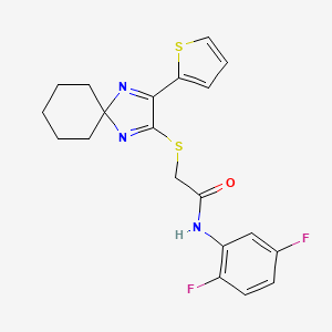 molecular formula C20H19F2N3OS2 B2453558 N-(2,5-difluorophenyl)-2-((3-(thiophen-2-yl)-1,4-diazaspiro[4.5]deca-1,3-dien-2-yl)thio)acetamide CAS No. 1223914-03-1