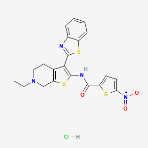 molecular formula C21H19ClN4O3S3 B2453611 N-(3-(benzo[d]thiazol-2-yl)-6-ethyl-4,5,6,7-tetrahydrothieno[2,3-c]pyridin-2-yl)-5-nitrothiophene-2-carboxamide hydrochloride CAS No. 1215590-73-0