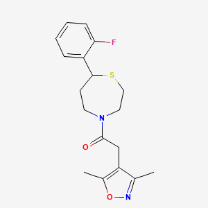 molecular formula C18H21FN2O2S B2453676 2-(3,5-Dimethylisoxazol-4-yl)-1-(7-(2-fluorophenyl)-1,4-thiazepan-4-yl)ethanone CAS No. 1705196-97-9