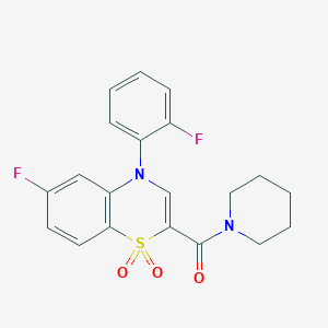 molecular formula C20H18F2N2O3S B2453754 6-fluoro-4-(2-fluorophenyl)-2-(piperidine-1-carbonyl)-4H-1lambda6,4-benzothiazine-1,1-dione CAS No. 1251593-37-9