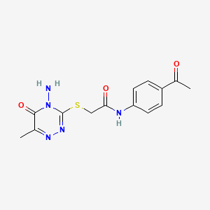 molecular formula C14H15N5O3S B2453811 N-(4-acetylphenyl)-2-[(4-amino-6-methyl-5-oxo-4,5-dihydro-1,2,4-triazin-3-yl)sulfanyl]acetamide CAS No. 869067-82-3