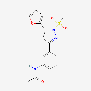 molecular formula C16H17N3O4S B2454097 N-(3-(5-(furan-2-yl)-1-(methylsulfonyl)-4,5-dihydro-1H-pyrazol-3-yl)phenyl)acetamide CAS No. 927065-89-2