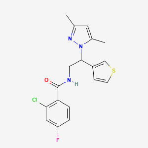 2-chloro-N-(2-(3,5-dimethyl-1H-pyrazol-1-yl)-2-(thiophen-3-yl)ethyl)-4-fluorobenzamide