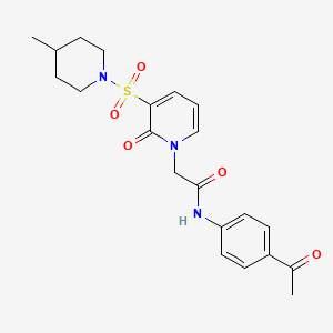 molecular formula C21H25N3O5S B2454146 N-(4-acetylphenyl)-2-{3-[(4-methylpiperidin-1-yl)sulfonyl]-2-oxo-1,2-dihydropyridin-1-yl}acetamide CAS No. 1251705-20-0