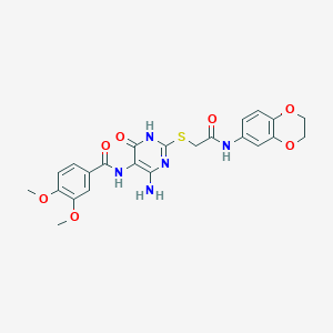 N-(4-amino-2-((2-((2,3-dihydrobenzo[b][1,4]dioxin-6-yl)amino)-2-oxoethyl)thio)-6-oxo-1,6-dihydropyrimidin-5-yl)-3,4-dimethoxybenzamide