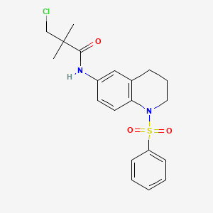 molecular formula C20H23ClN2O3S B2454203 N-[1-(benzenesulfonyl)-1,2,3,4-tetrahydroquinolin-6-yl]-3-chloro-2,2-dimethylpropanamide CAS No. 941882-40-2
