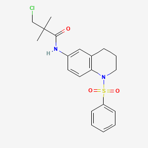molecular formula C20H23ClN2O3S B2454203 N-[1-(benzenesulfonyl)-3,4-dihydro-2H-quinolin-6-yl]-3-chloro-2,2-dimethylpropanamide CAS No. 941882-40-2