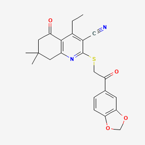 2-[2-(1,3-Benzodioxol-5-yl)-2-oxoethyl]sulfanyl-4-ethyl-7,7-dimethyl-5-oxo-6,8-dihydroquinoline-3-carbonitrile