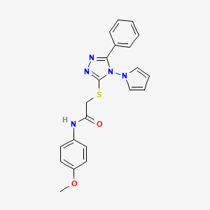 molecular formula C21H19N5O2S B2454254 N-(4-methoxyphenyl)-2-{[5-phenyl-4-(1H-pyrrol-1-yl)-4H-1,2,4-triazol-3-yl]sulfanyl}acetamide CAS No. 898487-91-7
