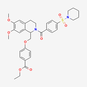 molecular formula C33H38N2O8S B2454287 ethyl 4-({6,7-dimethoxy-2-[4-(piperidine-1-sulfonyl)benzoyl]-1,2,3,4-tetrahydroisoquinolin-1-yl}methoxy)benzoate CAS No. 681155-51-1