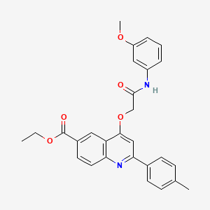 molecular formula C28H26N2O5 B2454397 ethyl 4-{[(3-methoxyphenyl)carbamoyl]methoxy}-2-(4-methylphenyl)quinoline-6-carboxylate CAS No. 1114650-55-3