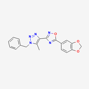 molecular formula C19H15N5O3 B2454589 5-(2H-1,3-benzodioxol-5-yl)-3-(1-benzyl-5-methyl-1H-1,2,3-triazol-4-yl)-1,2,4-oxadiazole CAS No. 1251607-84-7