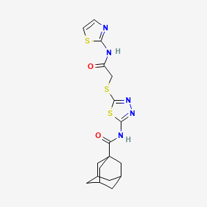 molecular formula C18H21N5O2S3 B2454597 N-[5-({[(1,3-thiazol-2-yl)carbamoyl]methyl}sulfanyl)-1,3,4-thiadiazol-2-yl]adamantane-1-carboxamide CAS No. 389074-05-9