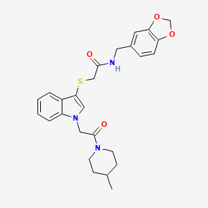 molecular formula C26H29N3O4S B2454655 N-[(2H-1,3-BENZODIOXOL-5-YL)METHYL]-2-({1-[2-(4-METHYLPIPERIDIN-1-YL)-2-OXOETHYL]-1H-INDOL-3-YL}SULFANYL)ACETAMIDE CAS No. 878057-20-6