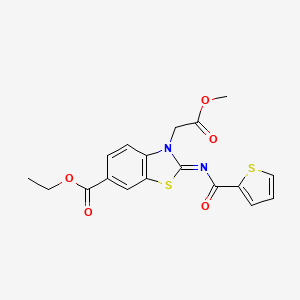 molecular formula C18H16N2O5S2 B2454663 ethyl (2Z)-3-(2-methoxy-2-oxoethyl)-2-[(thiophene-2-carbonyl)imino]-2,3-dihydro-1,3-benzothiazole-6-carboxylate CAS No. 897733-94-7