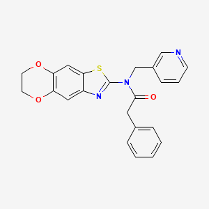 molecular formula C23H19N3O3S B2454671 N-(6,7-dihydro-[1,4]dioxino[2,3-f][1,3]benzothiazol-2-yl)-2-phenyl-N-(pyridin-3-ylmethyl)acetamide CAS No. 895026-82-1