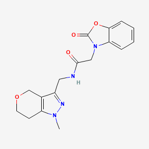 molecular formula C17H18N4O4 B2454680 N-((1-methyl-1,4,6,7-tetrahydropyrano[4,3-c]pyrazol-3-yl)methyl)-2-(2-oxobenzo[d]oxazol-3(2H)-yl)acetamide CAS No. 1797261-69-8