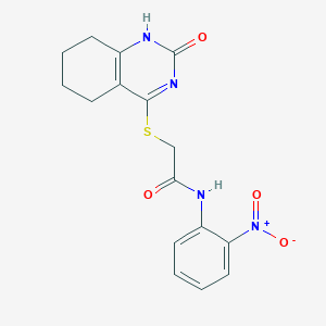 molecular formula C16H16N4O4S B2454686 N-(2-nitrophenyl)-2-[(2-oxo-1,2,5,6,7,8-hexahydroquinazolin-4-yl)sulfanyl]acetamide CAS No. 932961-25-6