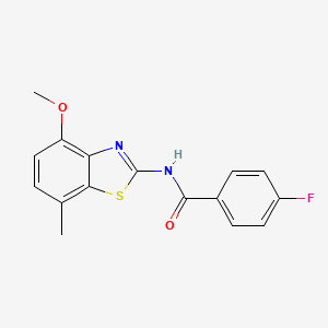 molecular formula C16H13FN2O2S B2454720 4-fluoro-N-(4-methoxy-7-methyl-1,3-benzothiazol-2-yl)benzamide CAS No. 897617-91-3