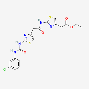 molecular formula C19H18ClN5O4S2 B2454782 Ethyl 2-(2-(2-(2-(3-(3-chlorophenyl)ureido)thiazol-4-yl)acetamido)thiazol-4-yl)acetate CAS No. 921491-95-4