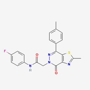 molecular formula C21H17FN4O2S B2454793 N-(4-fluorophenyl)-2-(2-methyl-4-oxo-7-(p-tolyl)thiazolo[4,5-d]pyridazin-5(4H)-yl)acetamide CAS No. 941949-07-1