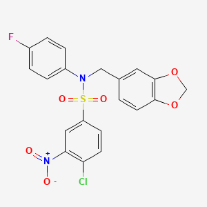 molecular formula C20H14ClFN2O6S B2454811 N-[(1,3-Benzodioxol-5-yl)methyl]-4-chloro-N-(4-fluorophenyl)-3-nitrobenzenesulphonamide CAS No. 216501-69-8