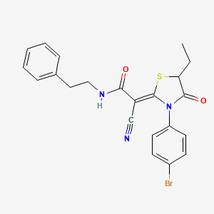 B2454855 (2Z)-2-[3-(4-Bromophenyl)-5-ethyl-4-oxo-1,3-thiazolidin-2-ylidene]-2-cyano-N-(2-phenylethyl)acetamide CAS No. 877798-64-6