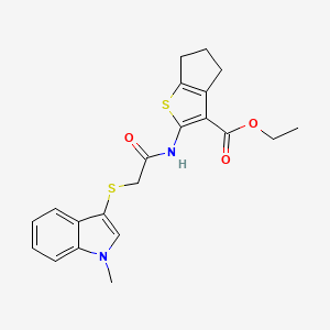 molecular formula C21H22N2O3S2 B2455025 ethyl 2-{2-[(1-methyl-1H-indol-3-yl)sulfanyl]acetamido}-4H,5H,6H-cyclopenta[b]thiophene-3-carboxylate CAS No. 450349-18-5