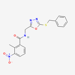 molecular formula C18H16N4O4S B2455044 N-{[5-(benzylsulfanyl)-1,3,4-oxadiazol-2-yl]methyl}-2-methyl-3-nitrobenzamide CAS No. 941948-80-7
