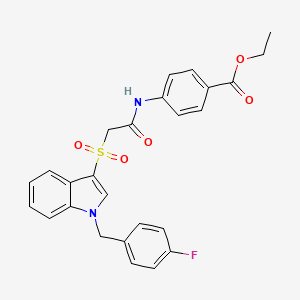 molecular formula C26H23FN2O5S B2455083 ethyl 4-[2-({1-[(4-fluorophenyl)methyl]-1H-indol-3-yl}sulfonyl)acetamido]benzoate CAS No. 850932-68-2