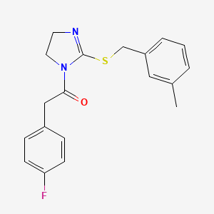 molecular formula C19H19FN2OS B2455129 2-(4-fluorophenyl)-1-(2-{[(3-methylphenyl)methyl]sulfanyl}-4,5-dihydro-1H-imidazol-1-yl)ethan-1-one CAS No. 851803-67-3