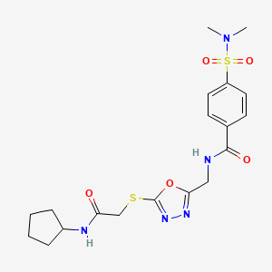 molecular formula C19H25N5O5S2 B2455178 N-((5-((2-(cyclopentylamino)-2-oxoethyl)thio)-1,3,4-oxadiazol-2-yl)methyl)-4-(N,N-dimethylsulfamoyl)benzamide CAS No. 904273-42-3