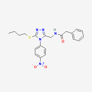 molecular formula C21H23N5O3S B2455269 N-{[5-(butylsulfanyl)-4-(4-nitrophenyl)-4H-1,2,4-triazol-3-yl]methyl}-2-phenylacetamide CAS No. 389071-49-2
