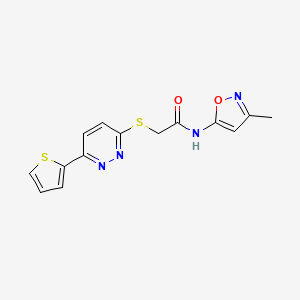 molecular formula C14H12N4O2S2 B2455279 N-(3-methyl-1,2-oxazol-5-yl)-2-{[6-(thiophen-2-yl)pyridazin-3-yl]sulfanyl}acetamide CAS No. 1207006-29-8
