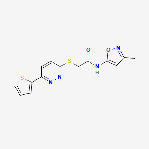 molecular formula C14H12N4O2S2 B2455279 N-(3-methylisoxazol-5-yl)-2-((6-(thiophen-2-yl)pyridazin-3-yl)thio)acetamide CAS No. 1207006-29-8