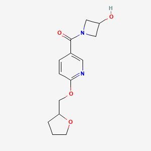 molecular formula C14H18N2O4 B2455283 (3-Hydroxyazetidin-1-yl)(6-((tetrahydrofuran-2-yl)methoxy)pyridin-3-yl)methanone CAS No. 2034491-86-4